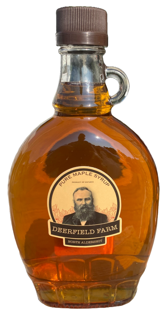 a bottle of Deerfield Farm maple syrup