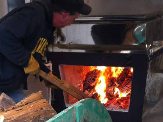 firing up the heat for the syrup evaporator at Deerfield Farm